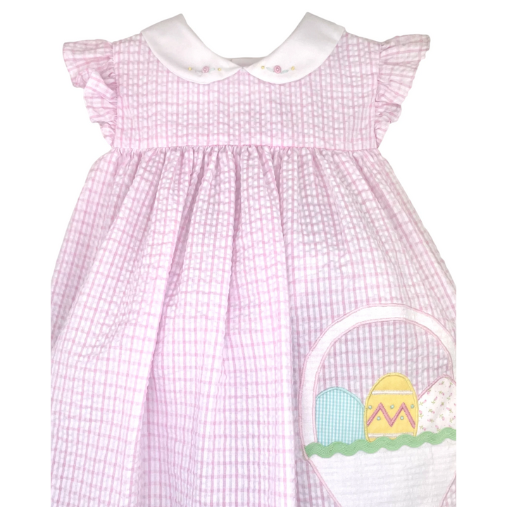 Easter Basket Applique Pink Seersucker Plaid Girls Dress, Shop That Store, top