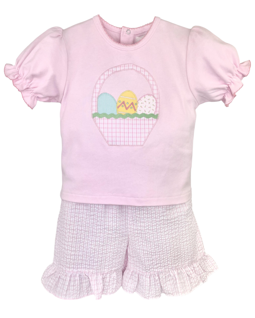 Easter Basket Pink Seersucker Plaid Girls Short Set, Shop That Store, front