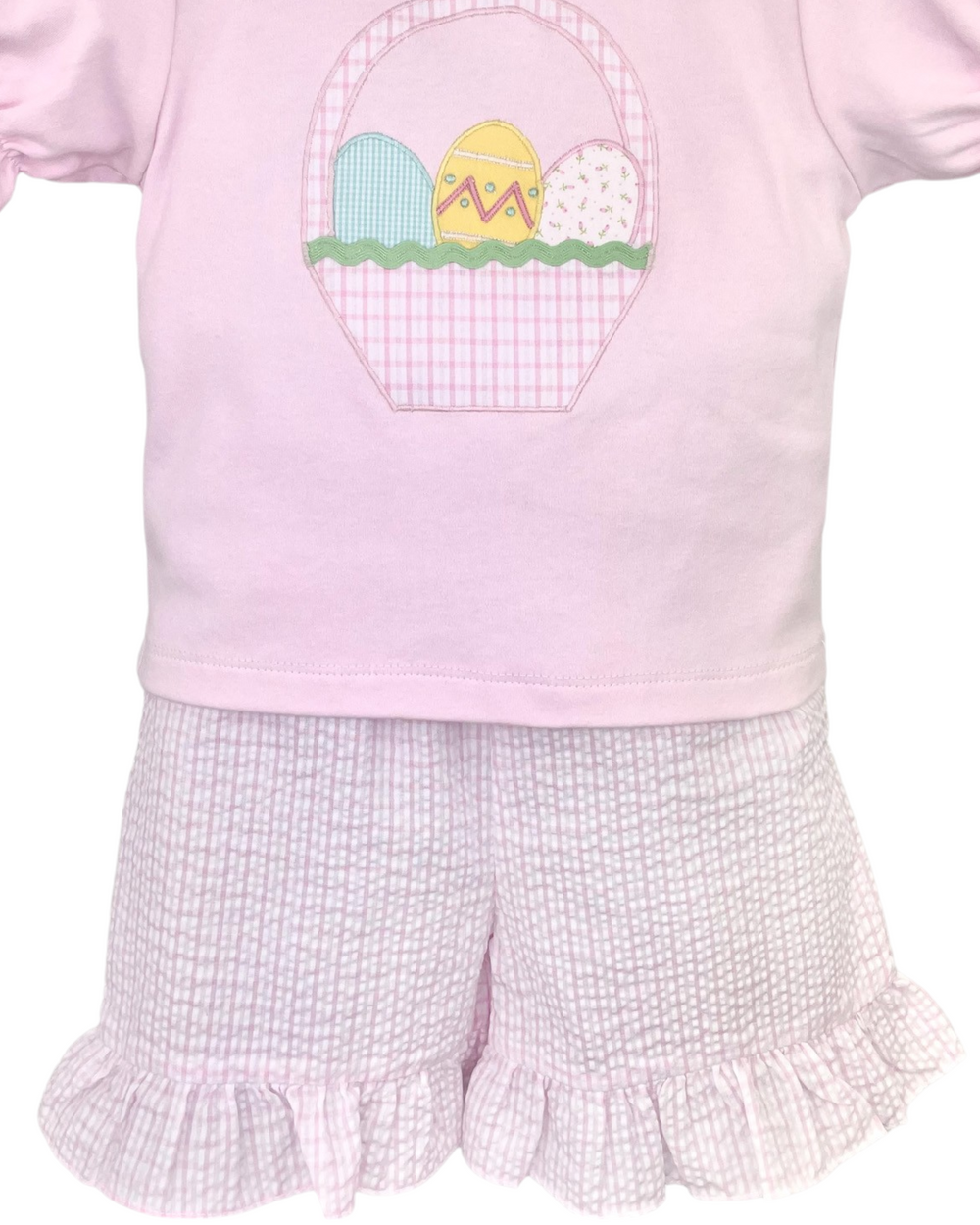 Easter Basket Pink Seersucker Plaid Girls Short Set, Shop That Store, shorts