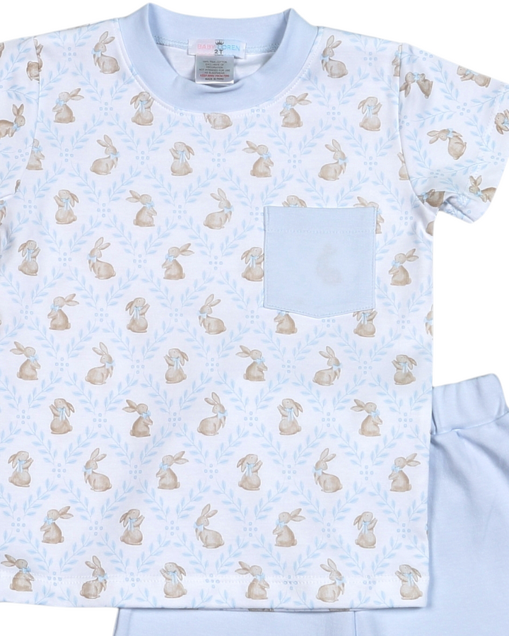 Easter Bunnies Blue Pima Short Set, That Store, close up