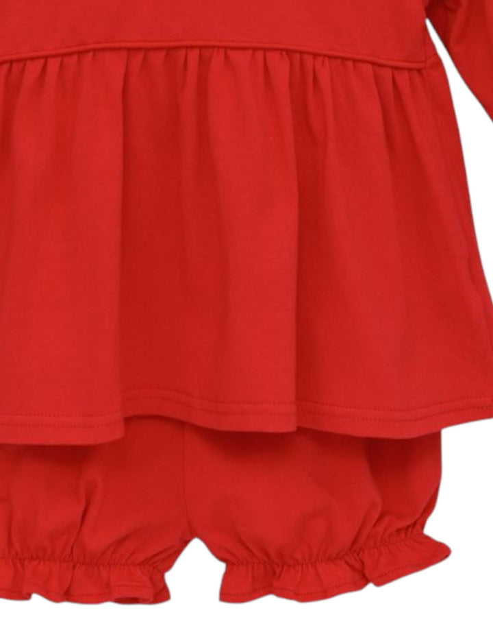 A close-up of a bright red children&