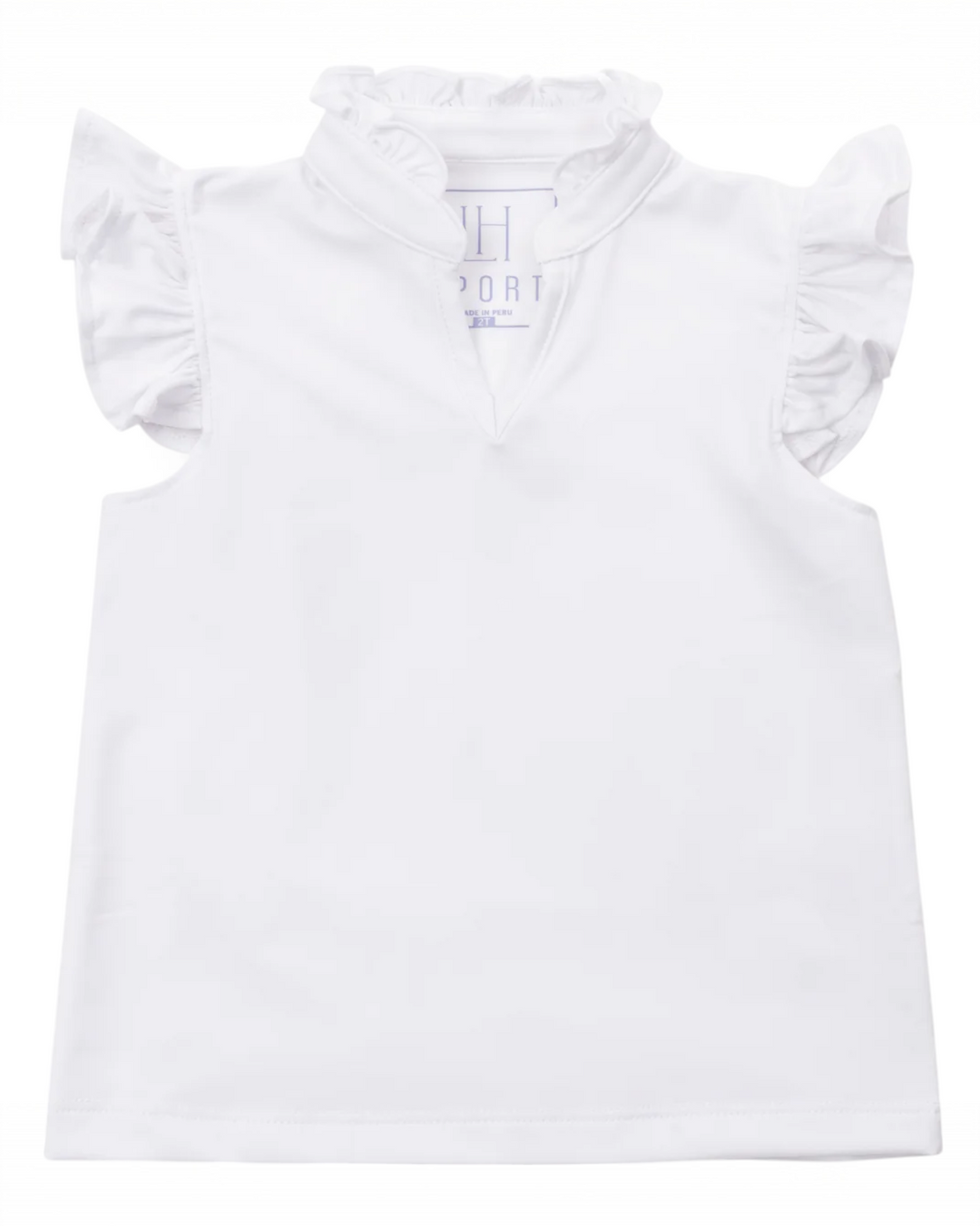 Ellie Girls' Sleeveless Ruffled Top by LH Sport - White, That Store, front
