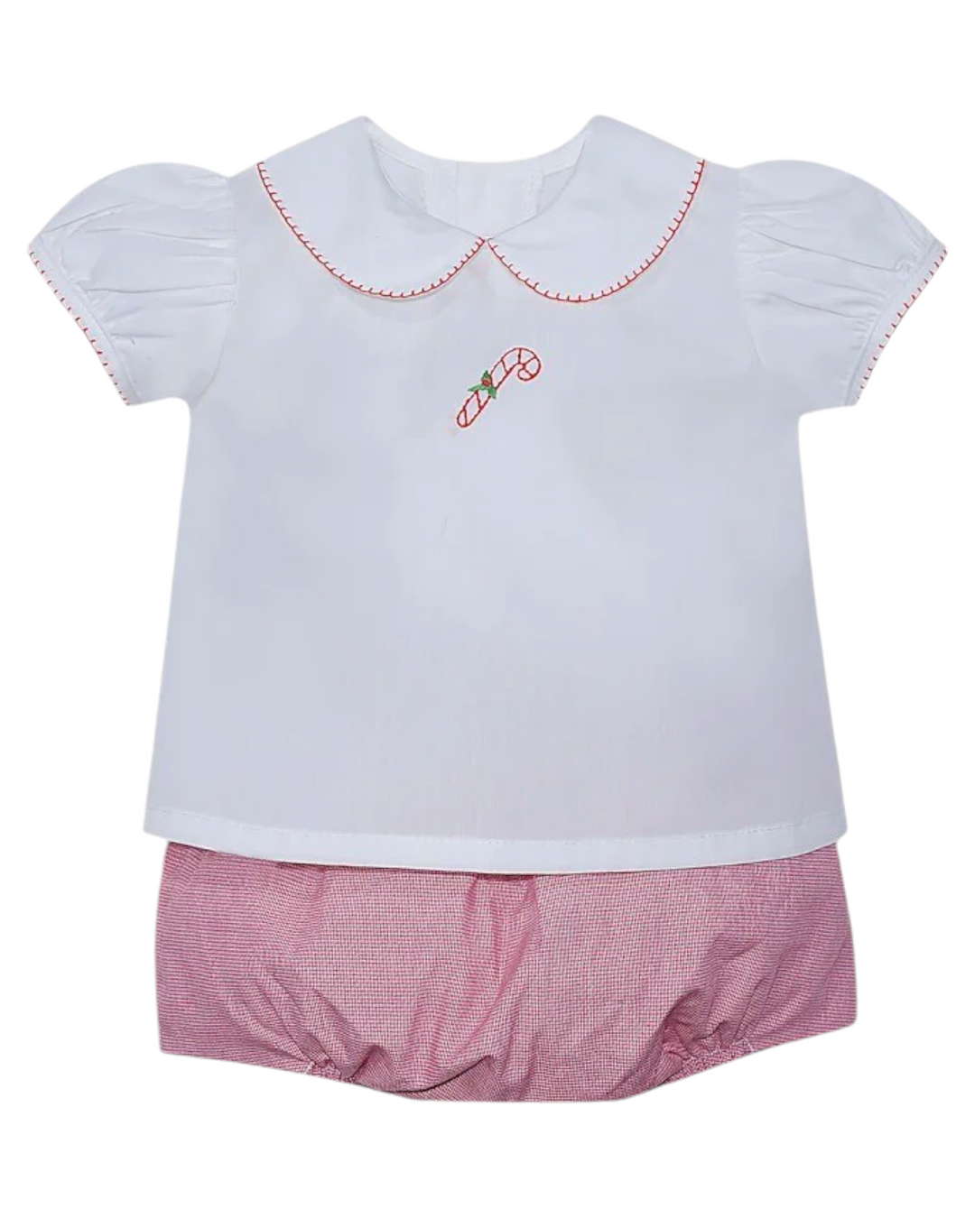 Embroidered Candy Cane Red Check Girls Diaper Set, Shop That Store
