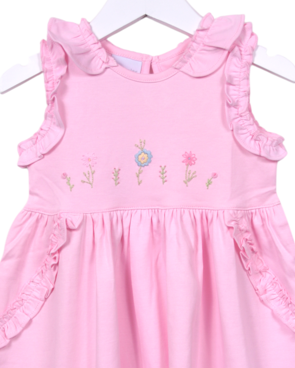 Embroidered Flowers Pink Ruffle Dress, That Store, top