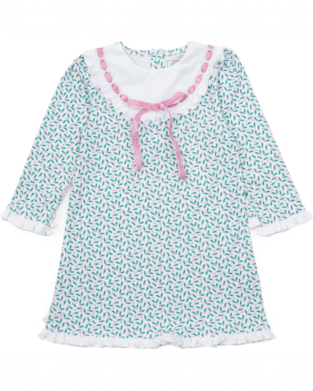 Children's nightgown with a pattern of small shapes on a white background