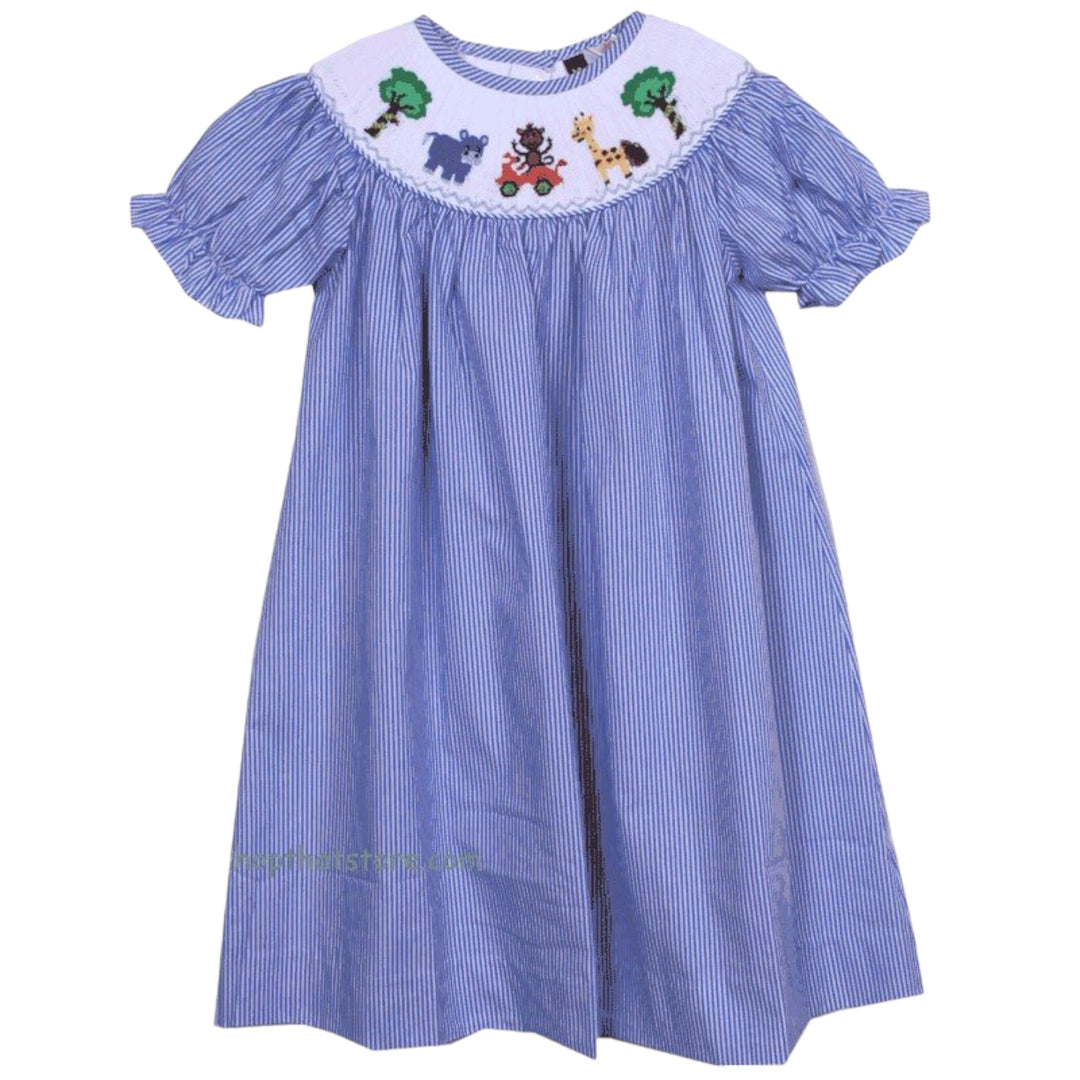 Smocked Jungle Blue Stripe Dress - ShopThatStore.com