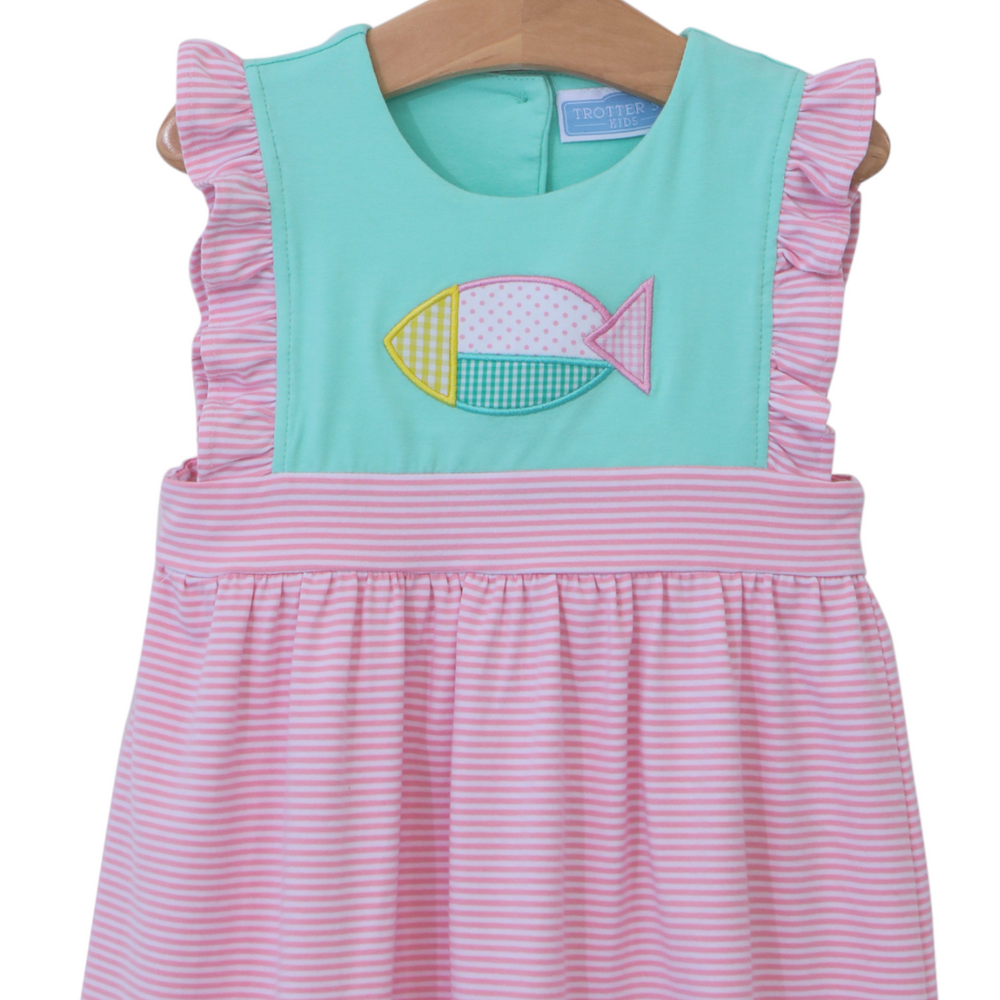 Color Block Fish Pink Stripe Dress, close up