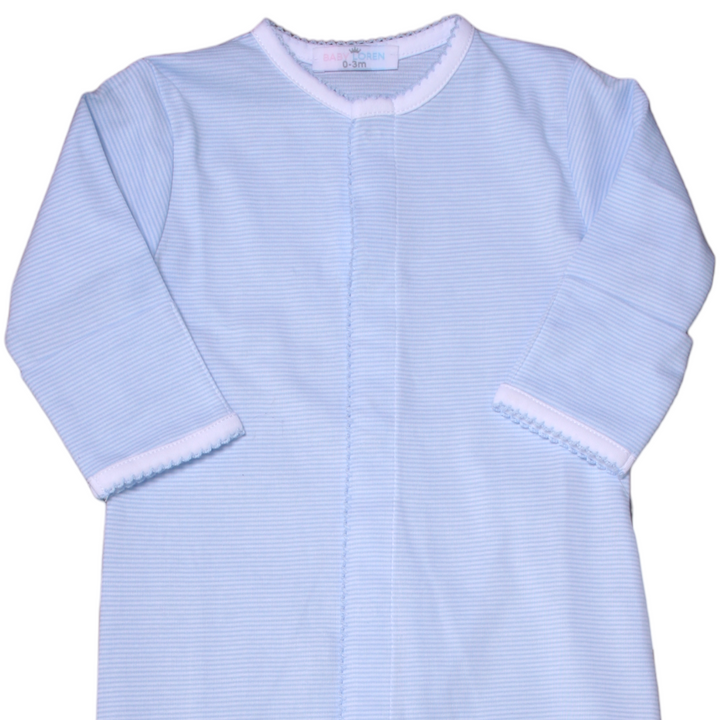 Blue Stripes Pima Converter Boy Gown shopthatstore.com, close up 2