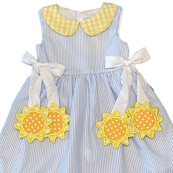 Blue Seersucker Stripe Sunshine Tie Dress