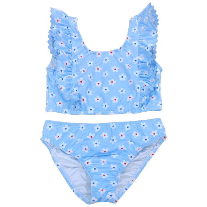 Patriotic Daisy Loren Blue Two Piece Swim, close up