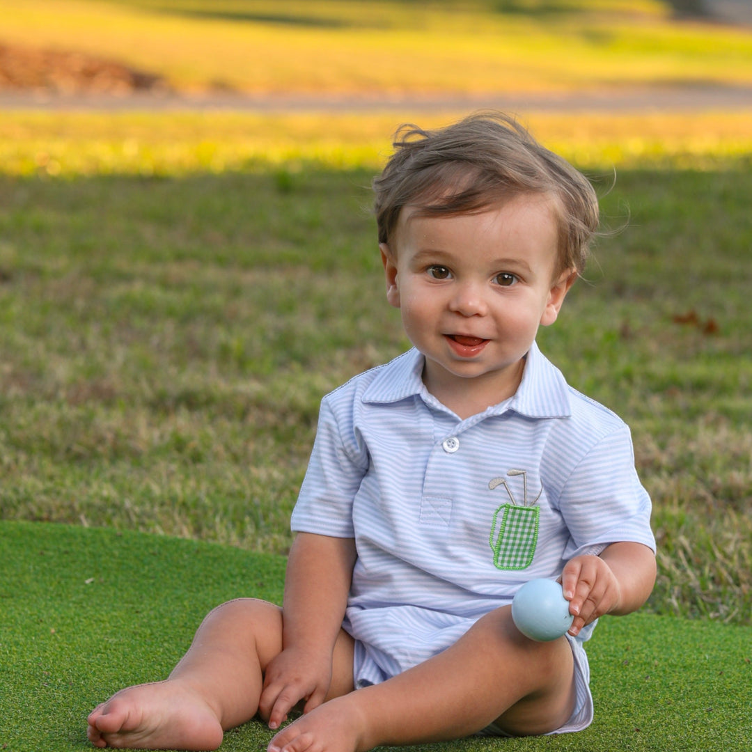 Golf Polo Blue Stripe Romper, child