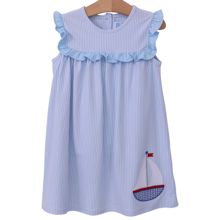 Sailboat Blue Stripe Dress, front