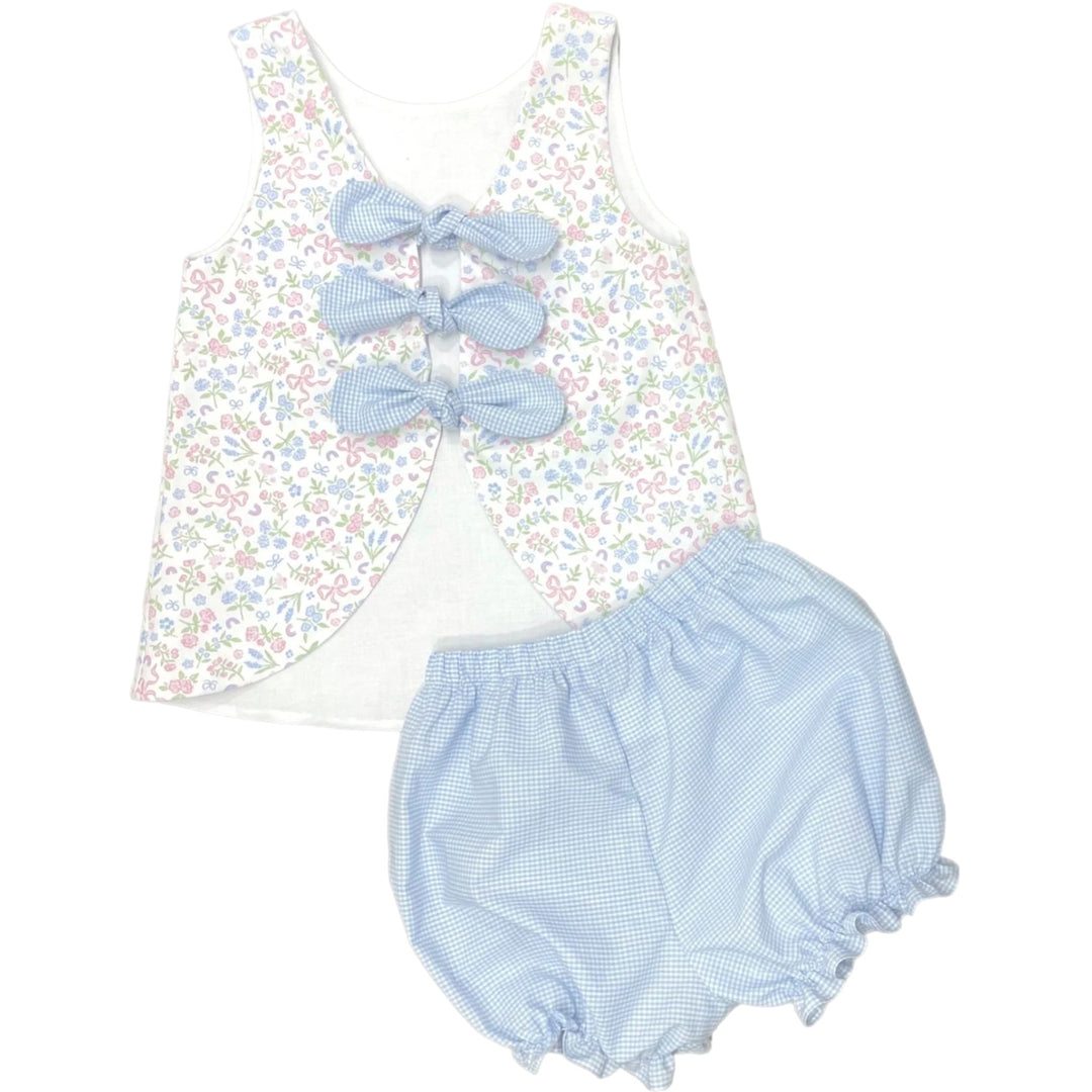 Kinley Blue Blossoms and Bows Ruffle Short Set