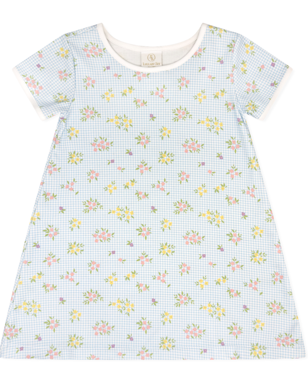 Floral dress with checkered pattern on a white background