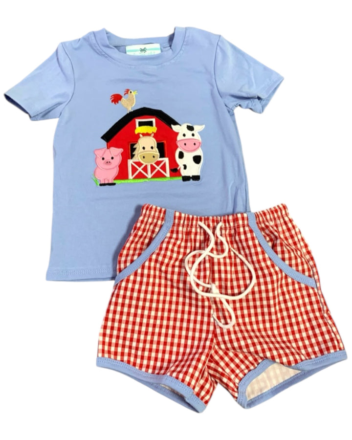 Farm Animal Red Check Boys Short Set, Shop That Store, front