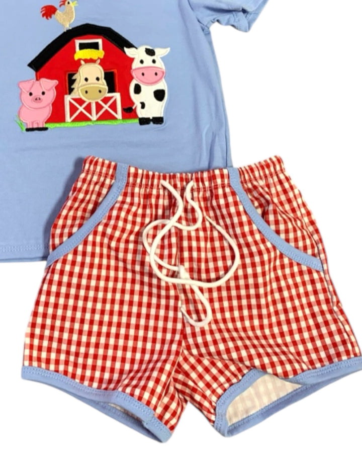 Farm Animal Red Check Boys Short Set, Shop That Store, shorts