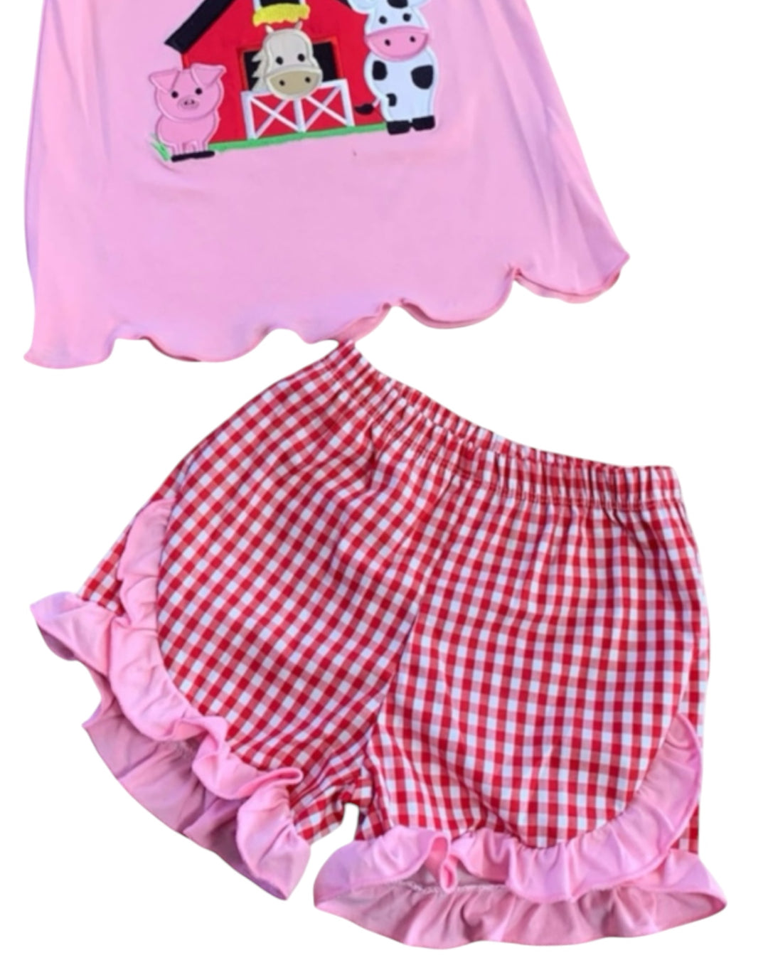 Farm Animal Ruffle Pink Girls Short Set, That Store, shorts