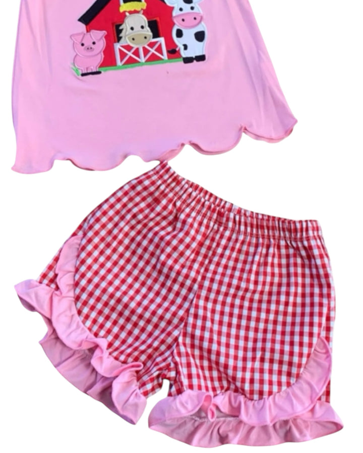Farm Animal Ruffle Pink Girls Short Set, That Store, shorts