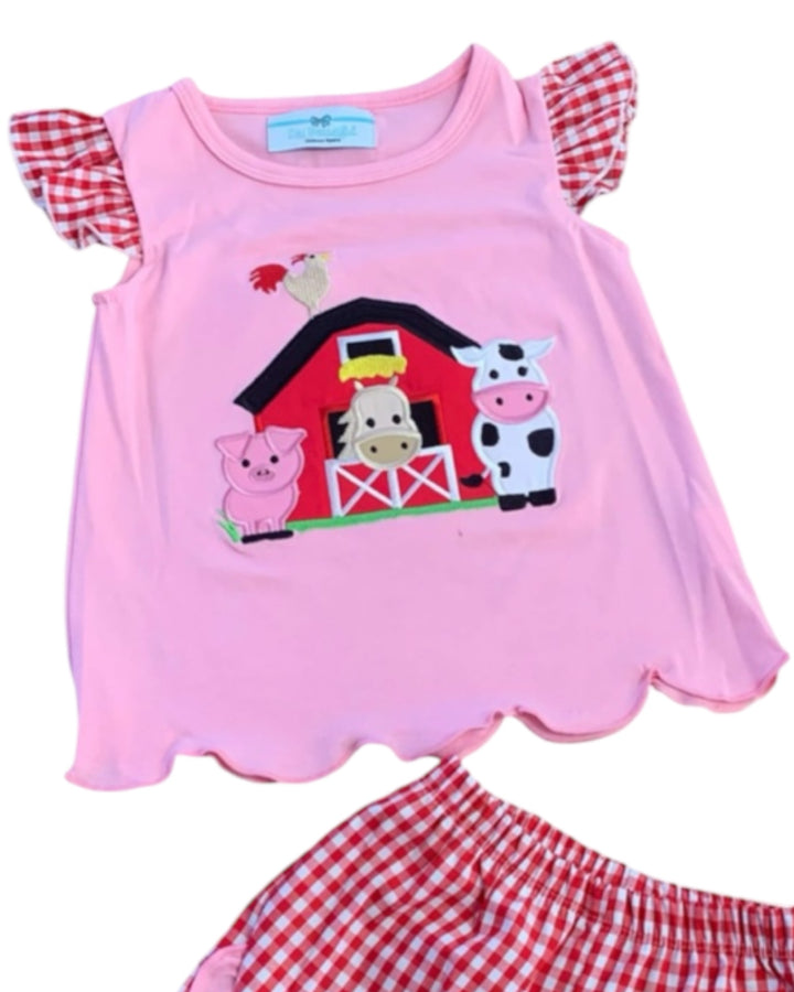 Farm Animal Ruffle Pink Girls Short Set, That Store, top