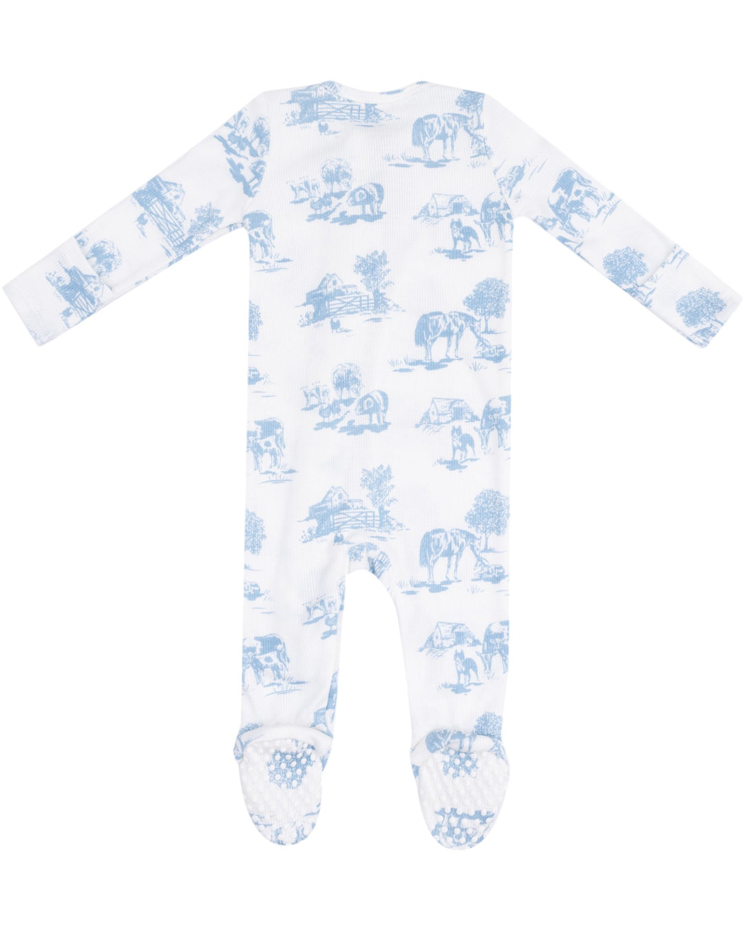 Farm Toile - Blue - 2 Way Zipper Footie, That Store, back