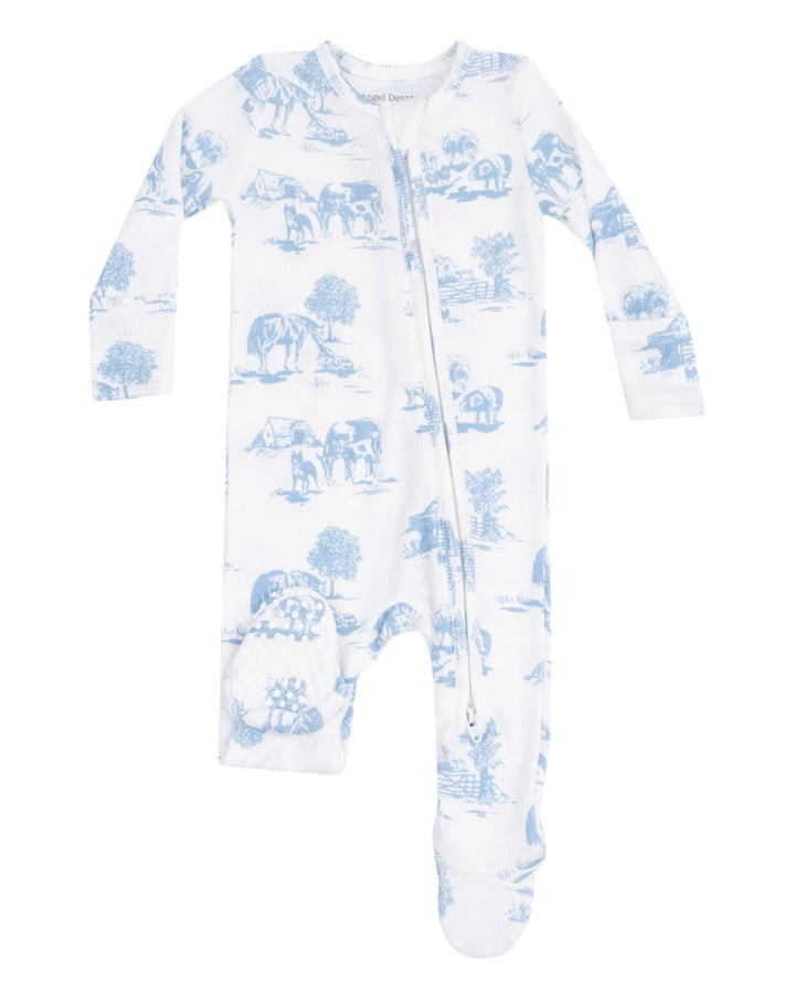 Farm Toile - Blue - 2 Way Zipper Footie, That Store, front