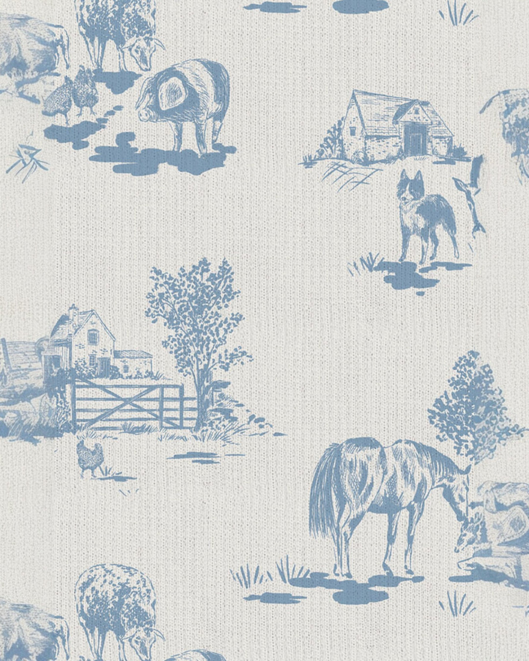 Farm Toile - Blue - 2 Way Zipper Footie, That Store, fabric