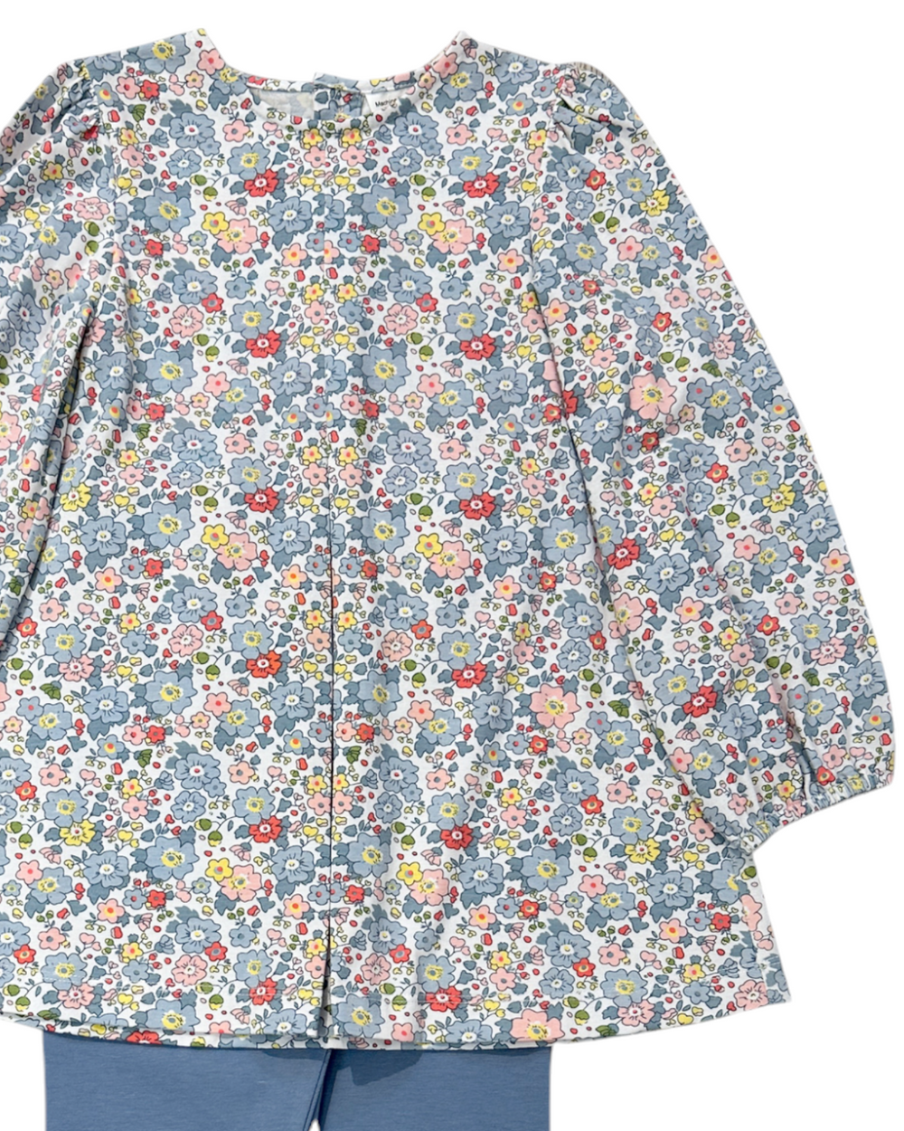 Festive Flower Blue Girl's Tunic Set, That Store, close up