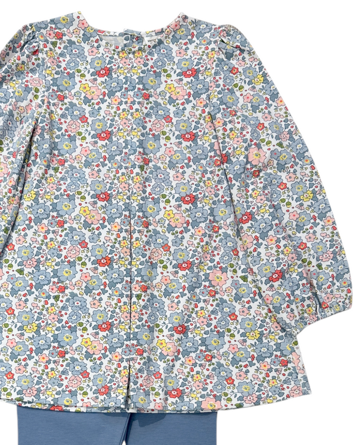 Festive Flower Blue Girl's Tunic Set, That Store, close up