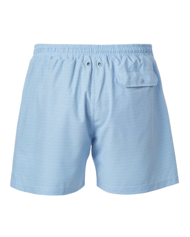 Light blue shorts with a subtle pattern on a white background