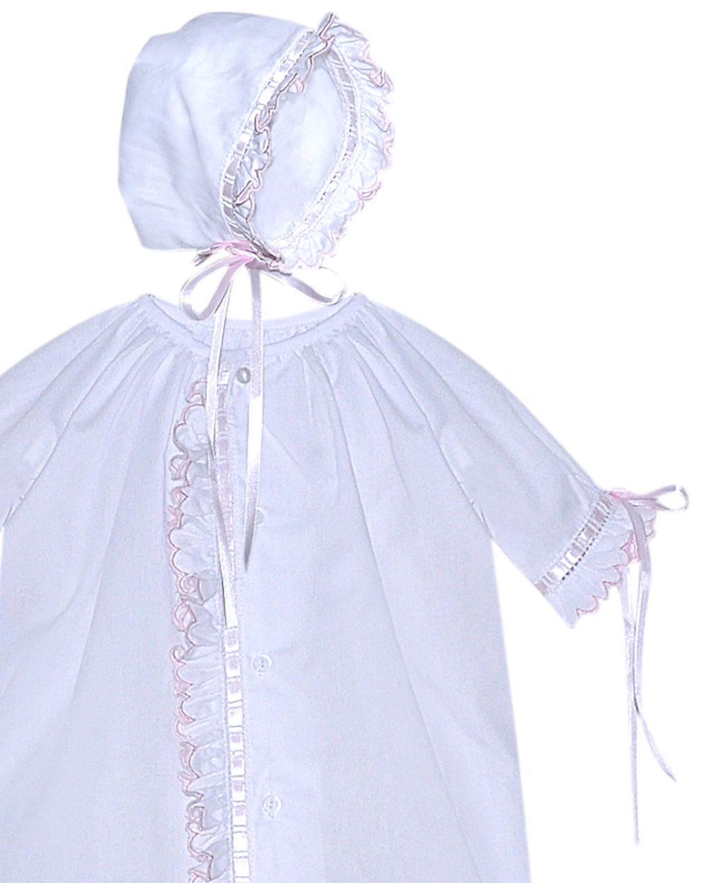 Finn Scallop Ruffle White with Pink Daygown, That Store, close up