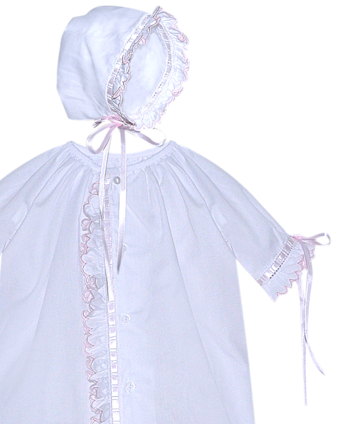 Finn Scallop Ruffle White with Pink Daygown, That Store, close up