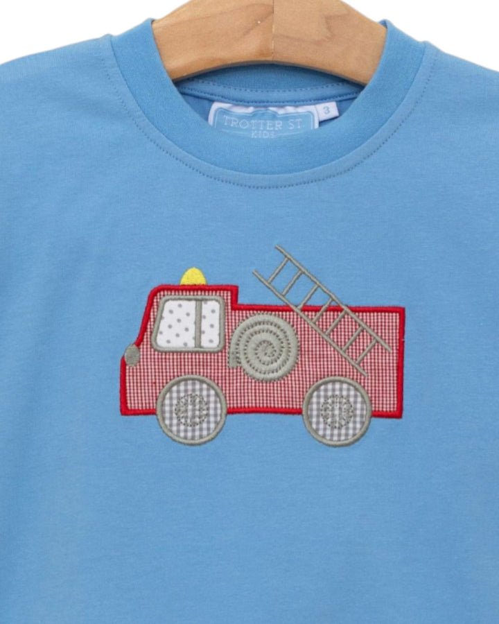 Fire Truck Blue Stripe Boys Pants Set