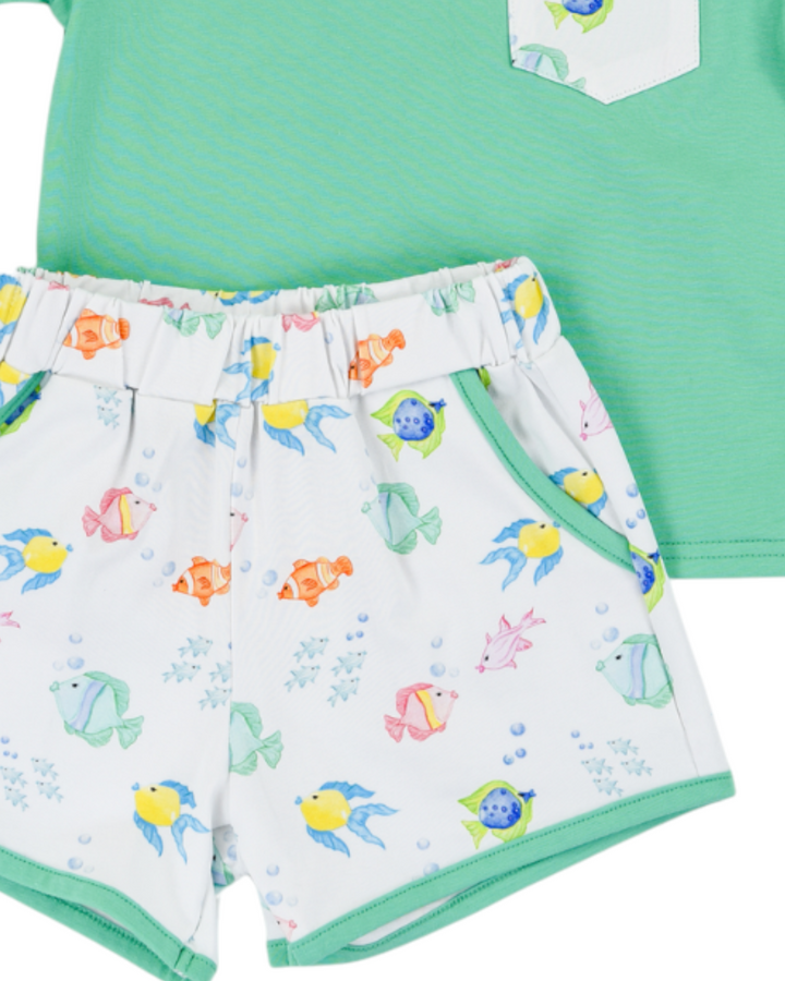 Fish Frenzy Boys Play Green Pocket Short Set, That Store, close up 2