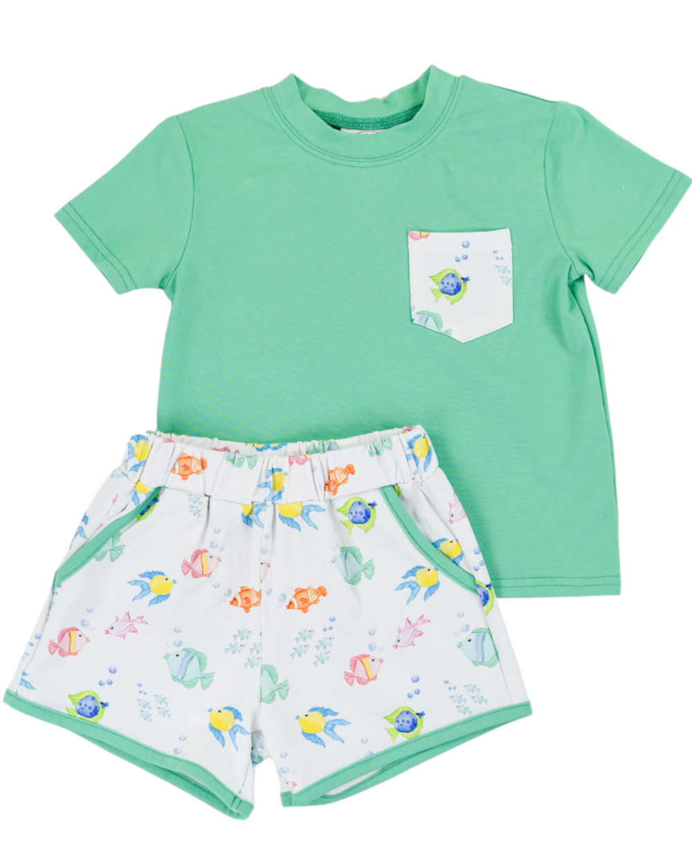 Fish Frenzy Boys Play Green Pocket Short Set, That Store, front