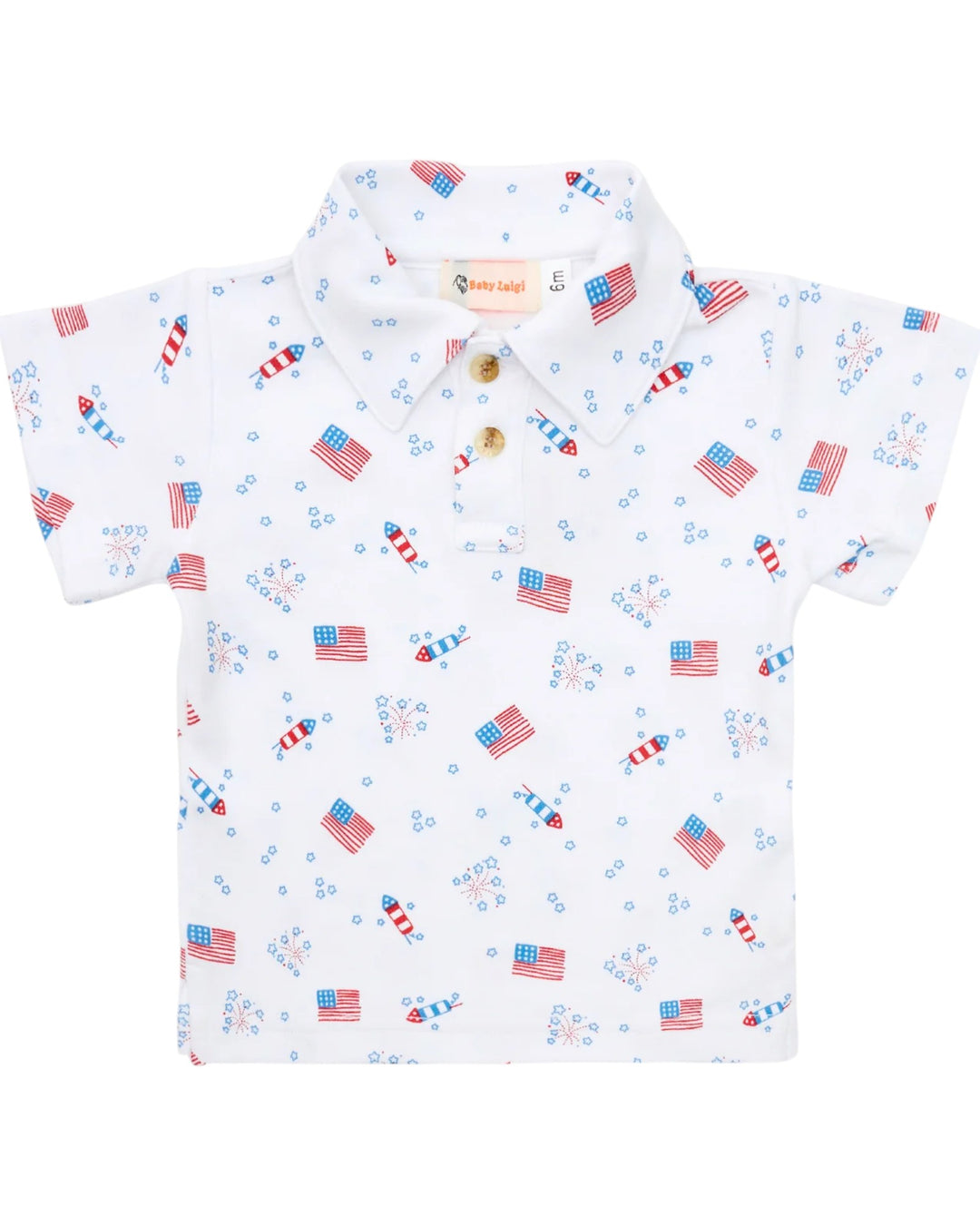 Children's polo shirt with American flag pattern on a white background