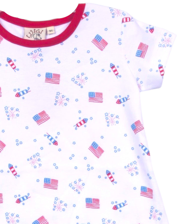 Children's shirt with American flag pattern on a white background