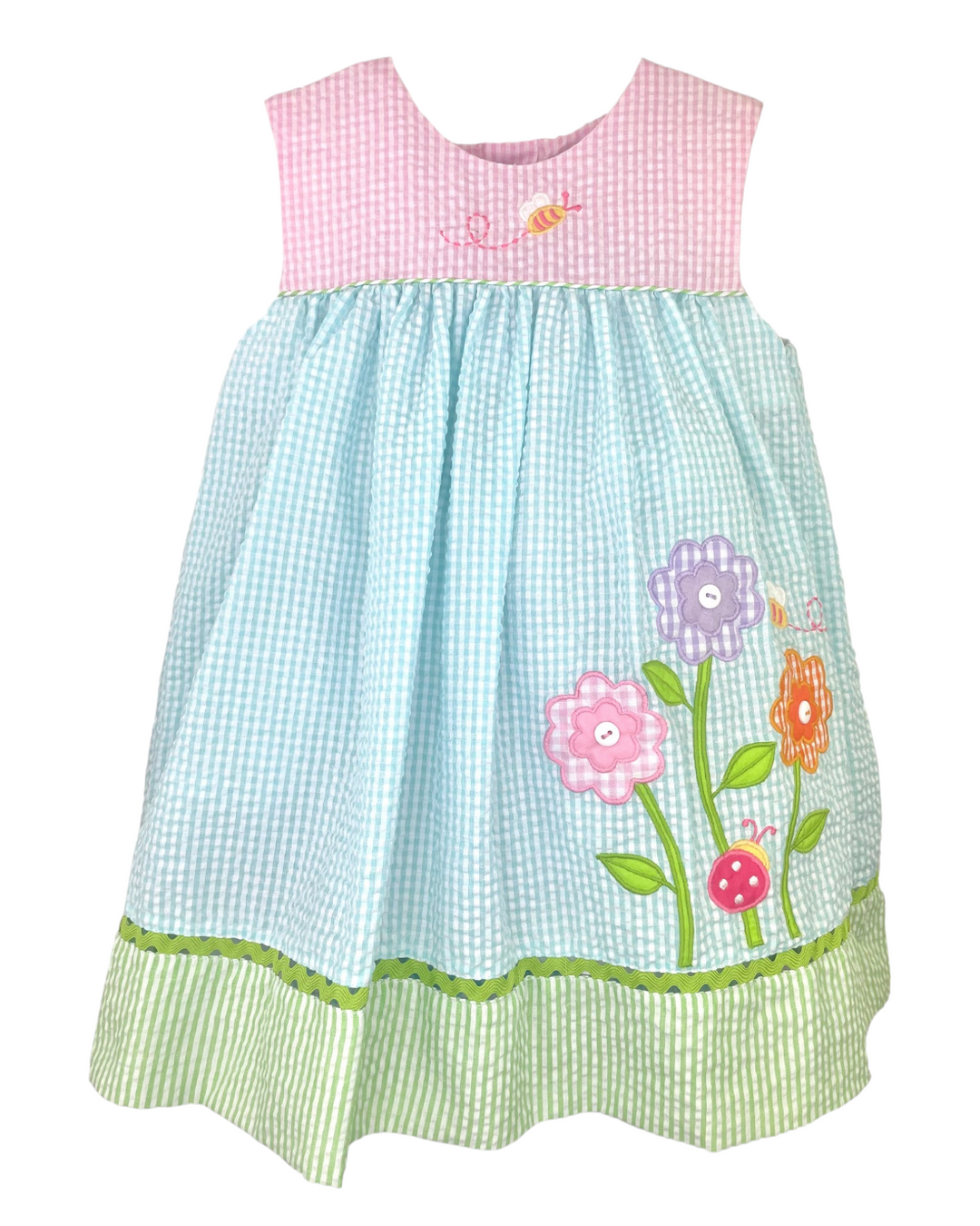 Flower Power Applique Aqua Seersucker Dress, That Store, front
