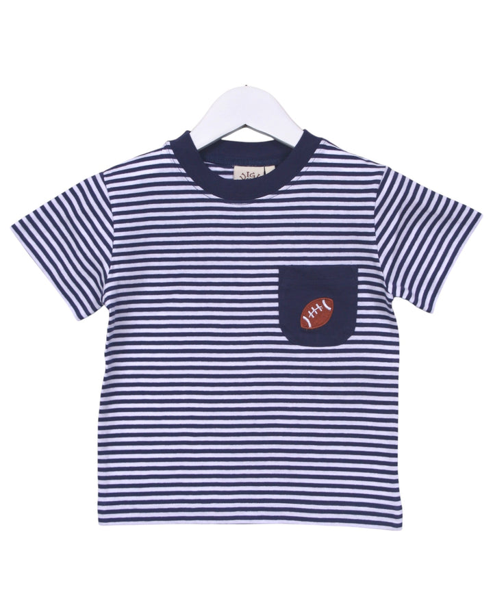 Football Pocket Applique Navy Stripe Tee