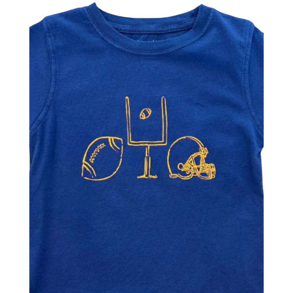 Football Trio Short Sleeve Tee- Navy & Orange, close up