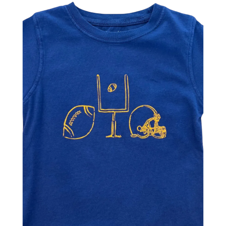 Football Trio Short Sleeve Tee- Navy &amp; Orange, close up