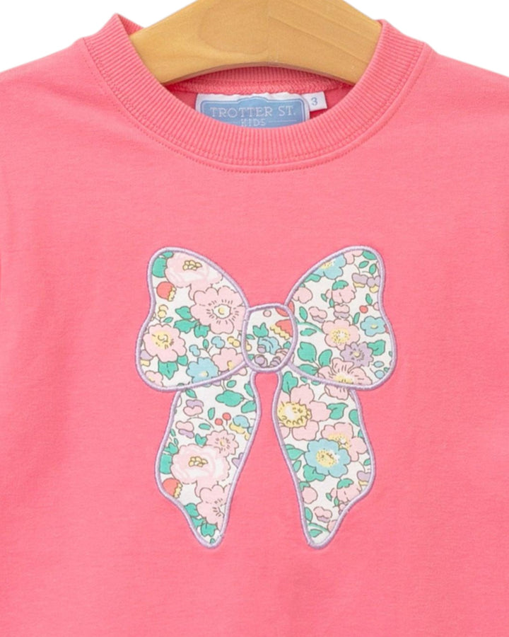 French Terry Pink Girls Pullover- Bow