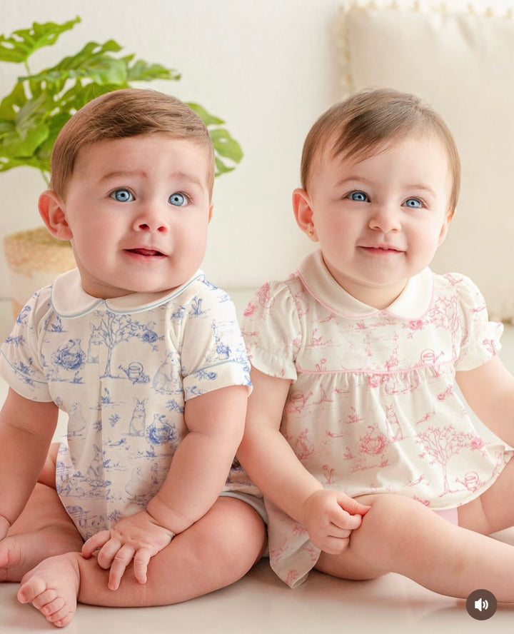 Pink Toile Bunnies Printed Girls Diaper Set