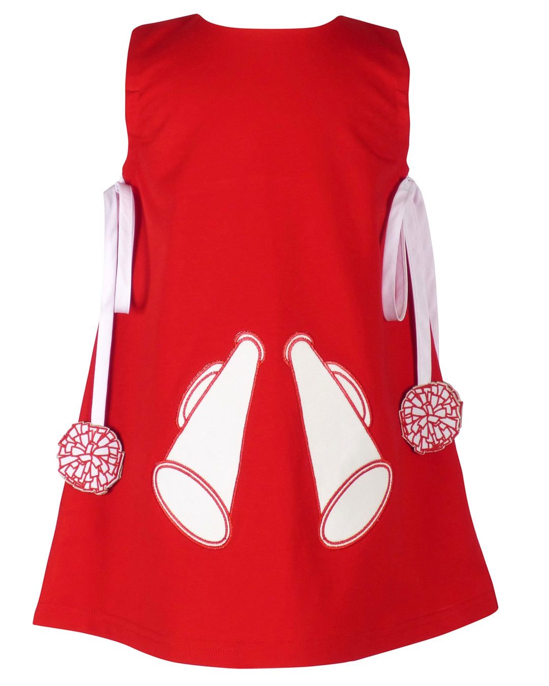 Red dress with white megaphone design on a white background