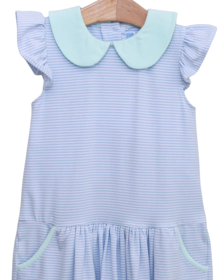 Genevieve Dress- Light Blue Stripe/Light Mint, That Store, close up
