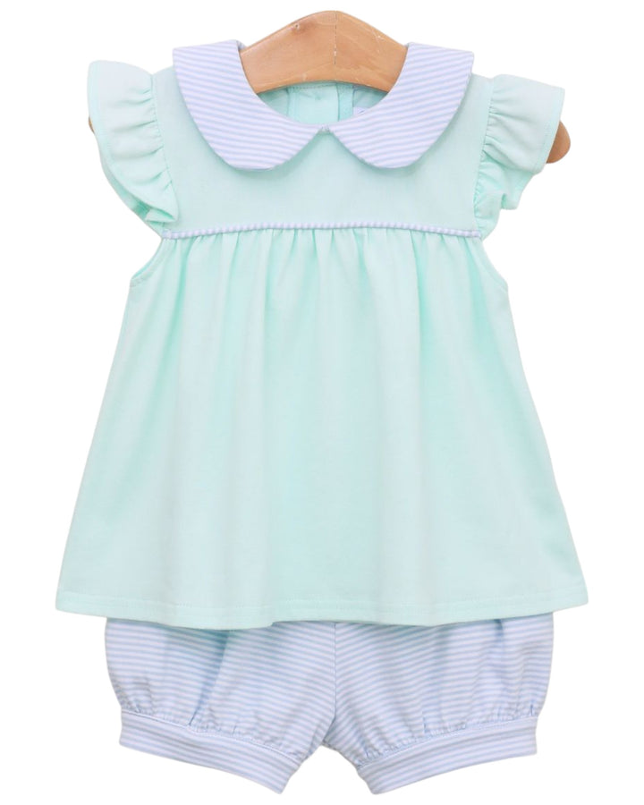 Genevieve Girls Bloomer Set- Light Blue Stripe/Light Mint, That Store, front