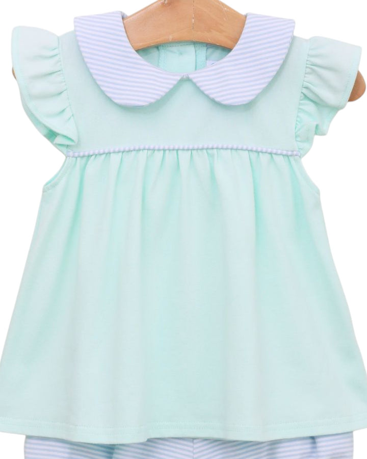 Genevieve Girls Bloomer Set- Light Blue Stripe/Light Mint, That Store, top