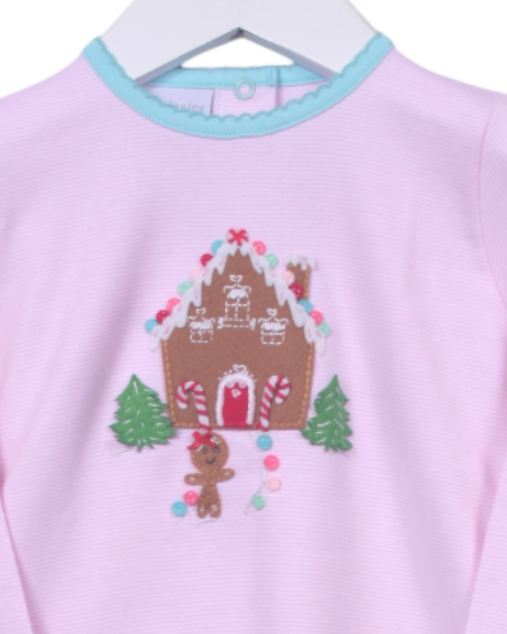 Ginger's House Felt Applique Pink Stripe Girl's Pant Set, That Store, close up