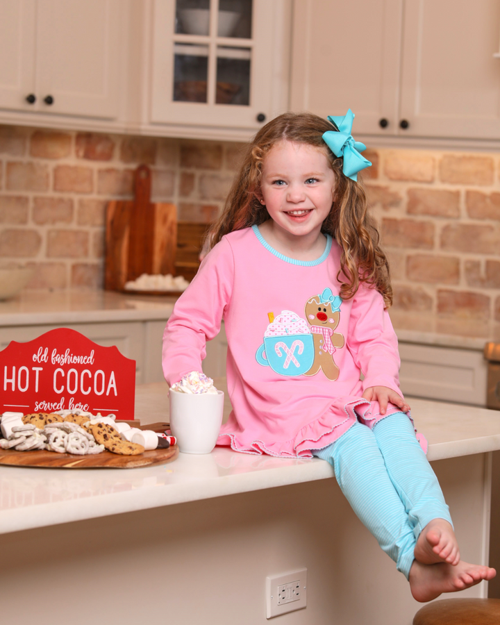 Gingerbread Applique Pink & Turquoise Girls Pants Set, child