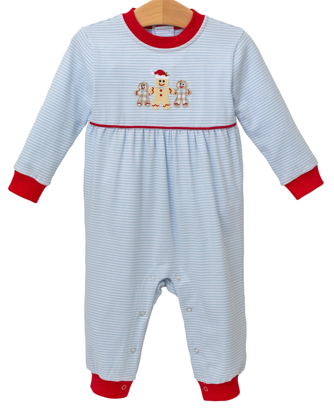 Gingerbread Blue Stripe Boys Romper, That Store, front