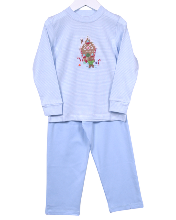 Gingerbread House Felt Applique Blue Stripe Boy's Pant Set, Shop That Store